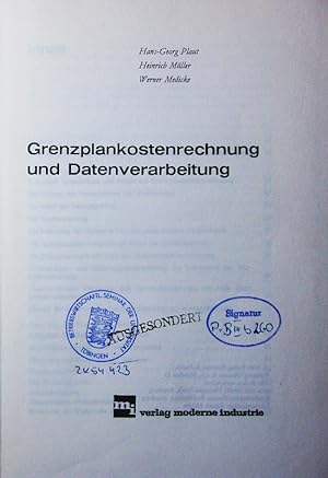 Imagen del vendedor de Grenzplankostenrechnung und Datenverarbeitung. a la venta por Antiquariat Bookfarm