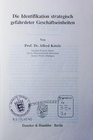 Seller image for Die Identifikation strategisch gefhrdeter Geschftseinheiten. for sale by Antiquariat Bookfarm