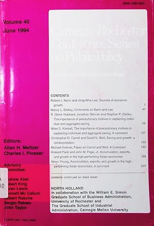 Seller image for Carnegie Rochester conference series on public policy. a bi-annual conference proceedings - Eds. Allan H. Meltzer . - 40. for sale by Antiquariat Bookfarm