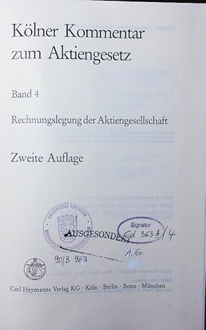 Seller image for Klner Kommentar zum Aktiengesetz. - 4. Rechnungslegung der Aktiengesellschaft. for sale by Antiquariat Bookfarm