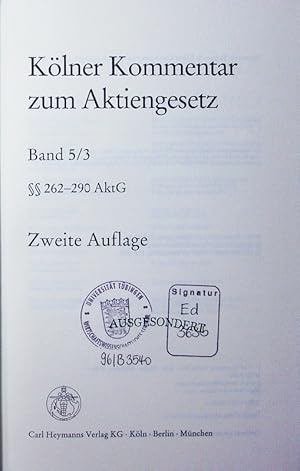 Image du vendeur pour Klner Kommentar zum Aktiengesetz. - 5,3.  262 - 290 AktG. mis en vente par Antiquariat Bookfarm