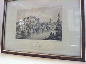 Gesamtansicht., links das Schloß, "Tübingen vom oberen Neckar". Orig.-Lithographie b. Riecker. Au...