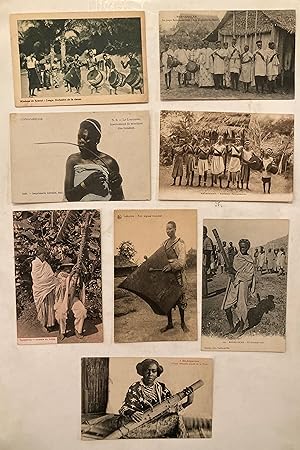 Eight early C20th postcards of African musicians : JOUER DE VALIHA, FEMME SIHANAKA JOUANT DE LA V...