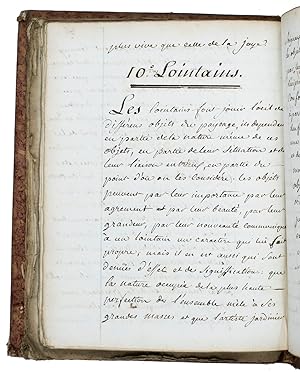 Imagen del vendedor de Introduction  la thorie de l'art des jardins.Ca. 1775-1800. 2 volumes. 4to. Written in several, slightly different neat 18th-century hands. Later red decorated paper over stiff paperboards, spines covered with brown paper, black morocco spine labels with titles and volume numbers in gold. a la venta por Antiquariaat FORUM BV