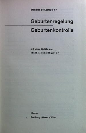 Bild des Verkufers fr Geburtenregelung. Geburtenkontrolle. zum Verkauf von books4less (Versandantiquariat Petra Gros GmbH & Co. KG)