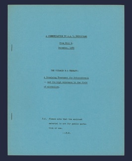 Bild des Verkufers fr A Communication to A.A.'s Physicians from Bill W. December, 1965. zum Verkauf von Jeff Maser, Bookseller - ABAA