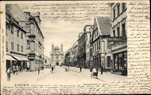 Ansichtskarte / Postkarte Speyer am Oberrhein Rheinland Pfalz, Hauptstraße mit Dom, Geschäfte H. ...