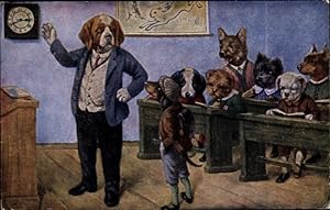 Künstler Ansichtskarte / Postkarte Vermenschlichte Hunde in der Schule, Lehrer, Dackel, Der Frech...