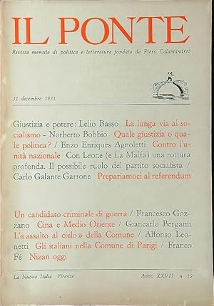 Bild des Verkufers fr Il ponte n. 12/Dicembre 1971 zum Verkauf von Librodifaccia