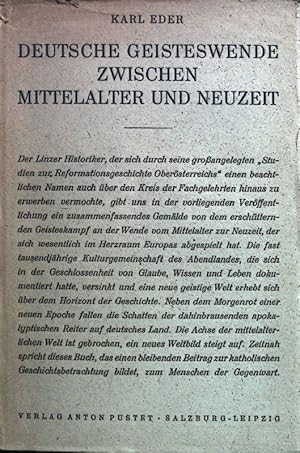 Bild des Verkufers fr Deutsche Geisteswende zwischen Mittelalter und Neuzeit Bcherei der Salzburger Hochschulwochen Band VIII zum Verkauf von books4less (Versandantiquariat Petra Gros GmbH & Co. KG)