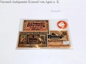 Konvolut : 3 Scheine Notgeld (2x1 : 1x10 Pfennig) : eine Siegelmarke Magistrat zu Gr. Glogau :