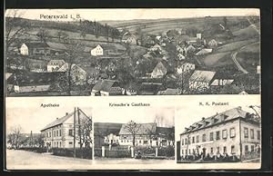 Ansichtskarte Peterswald i. B., Kriesche`s Gasthaus, K. K. Postamt, Apotheke