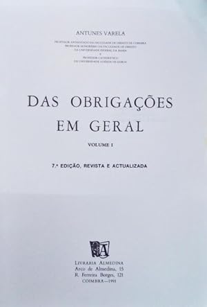 Seller image for DAS OBRIGAES EM GERAL. [VOL. I - 7. Edio] for sale by Livraria Castro e Silva