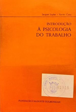 Seller image for INTRODUO  PSICOLOGIA DO TRABALHO. for sale by Livraria Castro e Silva