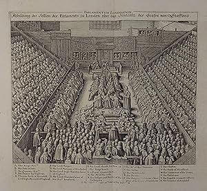 Parlamentum Londinense. Abbildung der Session des Parlaments zu London über den Sententz des Graf...