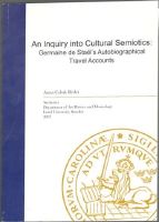 Seller image for An Inquiry into Cultural Semiotics. Germaine de Stal's Autobiographical Travel Accounts for sale by Erik Oskarsson Antikvariat