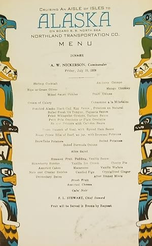 Seller image for Dinner Menu: Cruising an Aisle of Isles to Alaska on Board S. S. North Sea, Friday, July 15, 1928 for sale by Mowrey Books and Ephemera