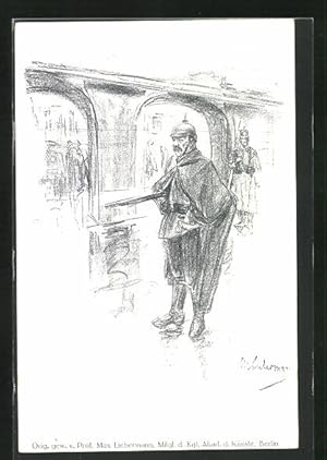 Bild des Verkufers fr Knstler-Ansichtskarte Max Liebermann: Soldat mit Gewehr zum Verkauf von Bartko-Reher