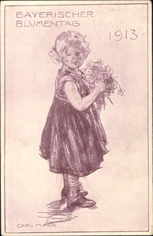 Ganzsache Künstler Ansichtskarte / Postkarte Marr, Carl, Bayerischer Blumentag 1913, Mädchen mit ...