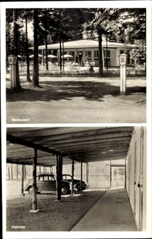 Bild des Verkufers fr Ansichtskarte / Postkarte Springhirsch Ntzen in Schleswig Holstein, Motel Onkel Toms Htte, Autos, Parkplatz zum Verkauf von akpool GmbH