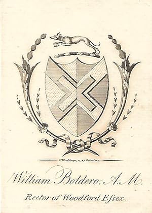 Original Kupferstich-Wappen William Boldero. A. M. Rector of Woodford Essex