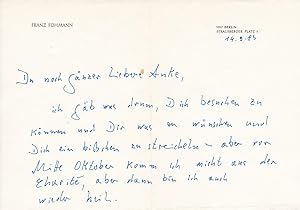 Original-Brief des Schriftstellers Franz Fühmann nach Westberlin.
