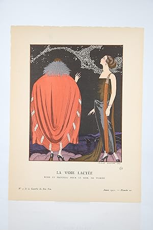 Bild des Verkufers fr La Voie lacte. Robe et manteau pour le soir, de Worth (pl.22, La Gazette du Bon ton, 1921 n3) zum Verkauf von Librairie Le Feu Follet
