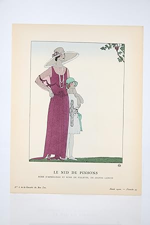 Seller image for Le Nid de pinsons. Robe d'aprs-midi et robe de fillette, de Jeanne Lanvin (pl.45, La Gazette du Bon ton, 1922 n6) for sale by Librairie Le Feu Follet