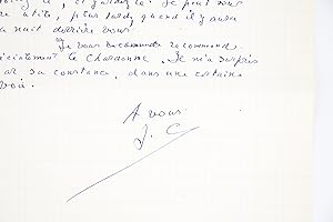 Lettre autographe signée de Jacques Chardonne : "Je vous recommande le Chardonne. Il m'a surpris ...