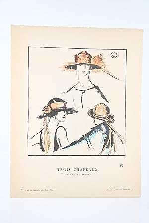 La Gazette du Bon ton, n°3. Année 1921 - Planche 17 : "Trois chapeaux de Camille Roger"