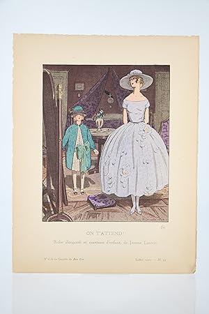 Seller image for On t'attend ! Robe d'organdi et manteau d'enfant, de Jeanne Lanvin (pl.44, La Gazette du Bon ton, 1920 n6) for sale by Librairie Le Feu Follet
