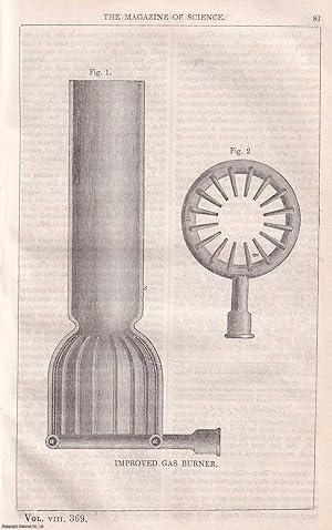 1847, Improved Gas Burner, by John Leslie, tailor, of Hanover Square. A full page engraving featu...