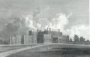 EATON HALL IN CHESHIRE, 1850s Steel Engraved Antique Print