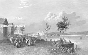 VIEW OF MAINZ ON THE RHINE IN GERMANY, 1850s Steel Engraved Antique Print