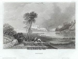 VIEW OF PASSAU IN GERMANY, 1850s Steel Engraved Antique Print