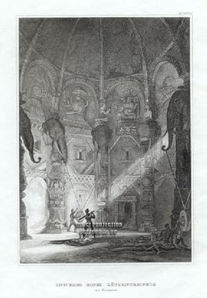 INSIDE VIEW OF GOTZENTEMPLE IN BENARES INDIA, 1850s Steel Engraved Antique Print