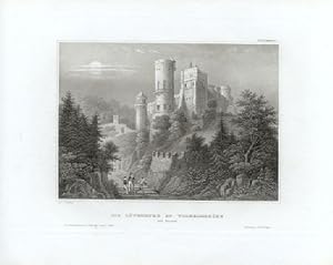 DIE LOWENBURG ZU WILHELMSHOHE, CASTLE VIEW,1850s Steel Engraved Antique Print