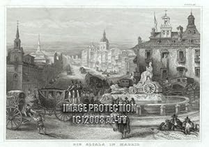 VIEW OF THE ALCALA IN MADRID SPAIN,1850s Steel Engraved Antique Print