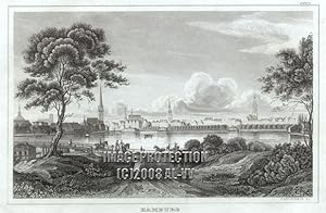 VIEW OF HAMBURG in GERMANY, 1850s Steel Engraved Antique Print