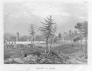 HISTORICAL VIEW OF PEKING IN CHINA, 1850s Steel Engraved Antique Print