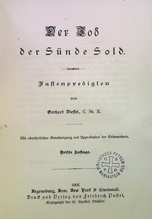 Bild des Verkufers fr Der Tod der Snde Sold: Fastenpredigten. Die letzten Dinge des Menschen, 1. Zyklus. zum Verkauf von books4less (Versandantiquariat Petra Gros GmbH & Co. KG)