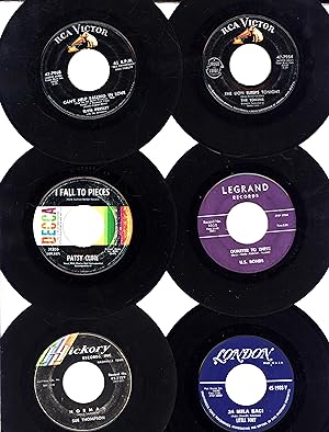 Immagine del venditore per Probably our final group of six classic 45 rpm "single" records from the year 1961, all "very good" or better, including Elvis' "Can't Help Falling In Love / Rock-A-Hula Baby"; The Tokens' "The Lion Sleeps Tonight"; Patsy Cline's "I Fall To Pieces"; U.S. Bonds' "Quarter To Three"; Sue Thompson's "Norman," and Little Tony's "24 Mila Baci / Bella Maria" (45 RPM VINYL ROCK 'N ROLL / COUNTRY 'SINGLES') venduto da Cat's Curiosities
