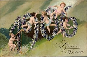 Image du vendeur pour Prge Litho Glckwunsch Neujahr, Jahreszahl 1906 aus Blumen, Elfen, Harfe mis en vente par akpool GmbH