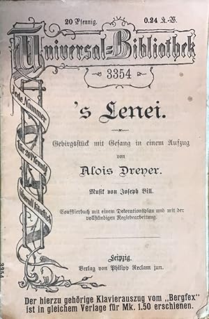 's Lenei: Gebirgsstück mit Gesang in einem Aufzug, Soufflierbuch mit einem Dekorationsplan und mi...