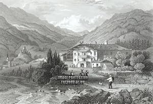 Haus des Sandwirth's Hofer in Tyrol, 1850s Steel Engraved Antique Print"