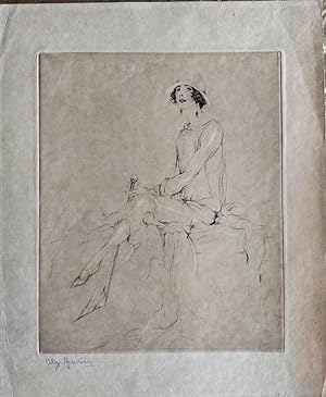 Portrait de Lady Michelham of Hellingly. Pointe-sèche rehaussée de couleur et de craie blanche su...