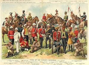 LARGE VINTAGE MILTARIA COLOUR PRINT ,1912 TYPES OF OUR EMPIRE'S DEFENDERS