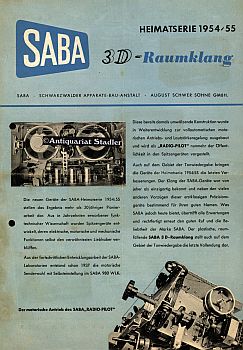 SABA 3 D - Raumklang. Heimatserie 1954/55. Firmenprospekt.