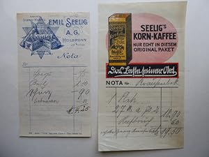 "Seelig's Stern-Kaffee" (und) "Seelig's Korn-Kaffee nur echt in diesem Original-Paket". Zwei Blät...