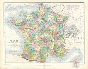 1861 HISTORICAL COLOR RELIEF MAP of FRANCE, Showing TERRAIN, TOPOGRAPHY AND ENVIRONS WITH RAILWAYS